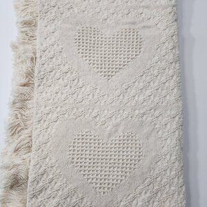 NWT The Rug Barn "Colonial Hearts" Fringed Natural 100% Cotton Throw 46"x67" USA